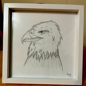 Handcrafted Original Eagle Sketch 7x7 Framed